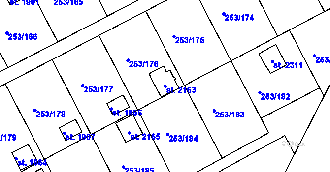 Parcela st. 2163 v KÚ Podklášteří, Katastrální mapa