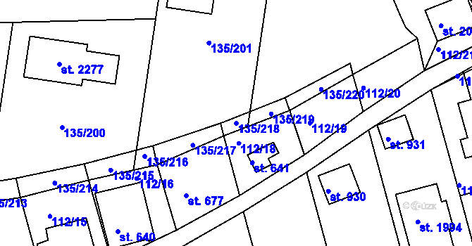Parcela st. 135/218 v KÚ Podklášteří, Katastrální mapa