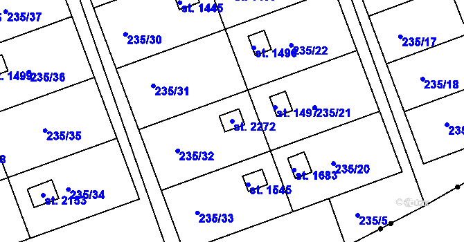 Parcela st. 2272 v KÚ Podklášteří, Katastrální mapa