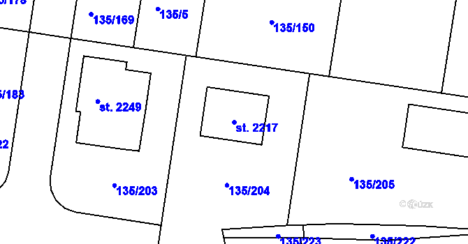 Parcela st. 2217 v KÚ Podklášteří, Katastrální mapa