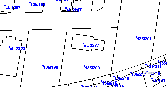 Parcela st. 2277 v KÚ Podklášteří, Katastrální mapa