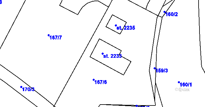 Parcela st. 2233 v KÚ Podklášteří, Katastrální mapa