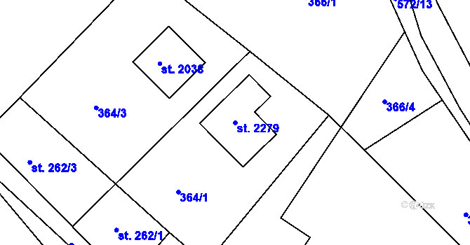 Parcela st. 2279 v KÚ Podklášteří, Katastrální mapa