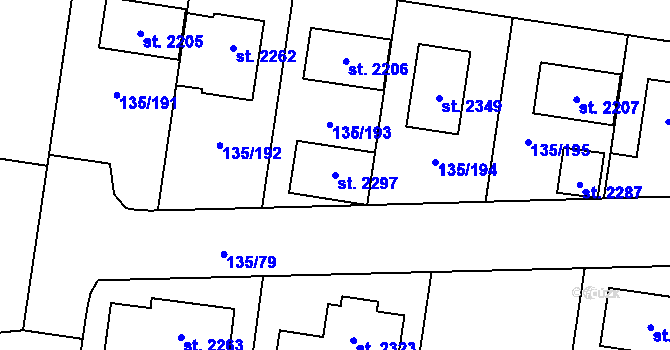 Parcela st. 2297 v KÚ Podklášteří, Katastrální mapa