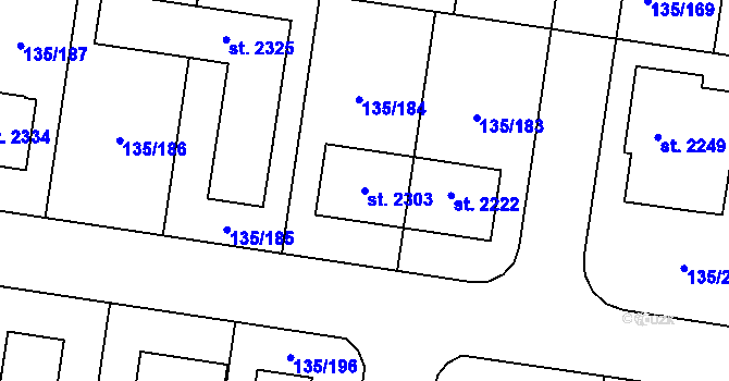 Parcela st. 2303 v KÚ Podklášteří, Katastrální mapa