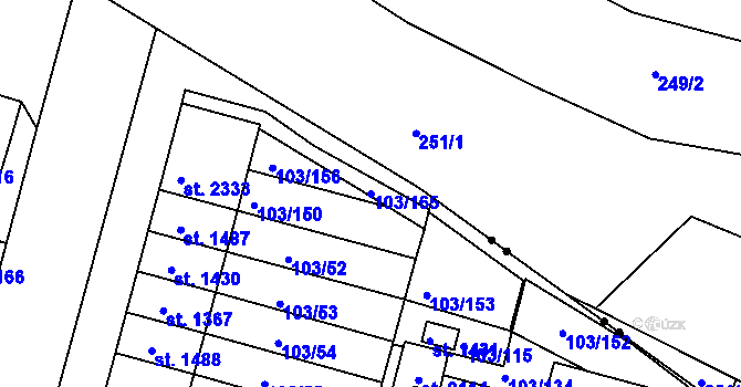 Parcela st. 103/165 v KÚ Podklášteří, Katastrální mapa