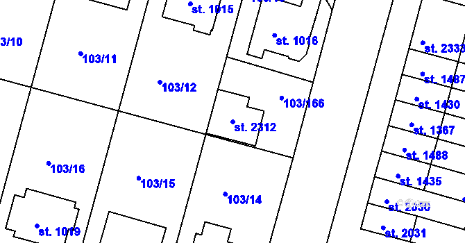 Parcela st. 2312 v KÚ Podklášteří, Katastrální mapa