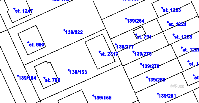 Parcela st. 2317 v KÚ Podklášteří, Katastrální mapa