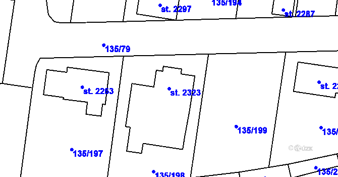 Parcela st. 2323 v KÚ Podklášteří, Katastrální mapa