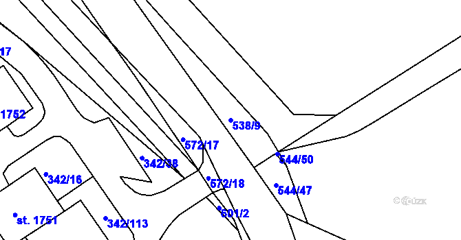Parcela st. 538/9 v KÚ Podklášteří, Katastrální mapa