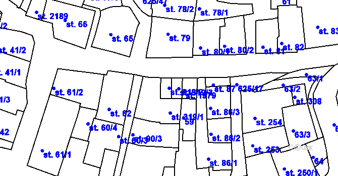 Parcela st. 319/2 v KÚ Podklášteří, Katastrální mapa