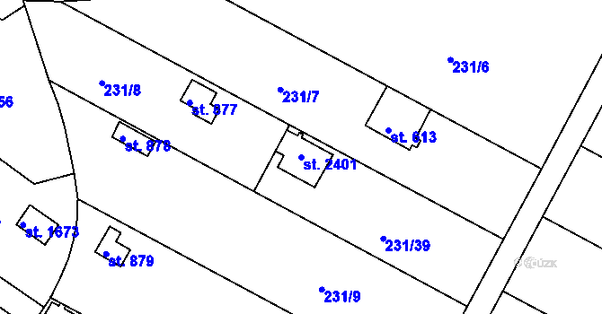 Parcela st. 2401 v KÚ Podklášteří, Katastrální mapa