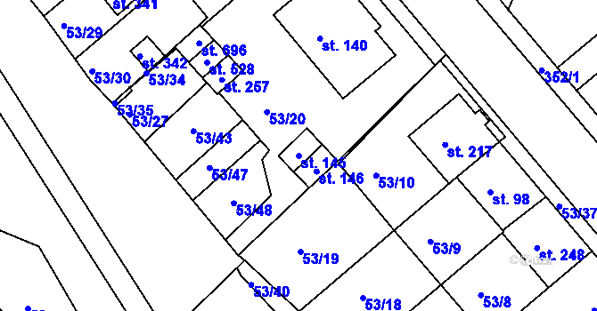 Parcela st. 145 v KÚ Týn u Třebíče, Katastrální mapa