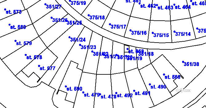 Parcela st. 351/21 v KÚ Týn u Třebíče, Katastrální mapa