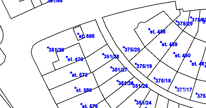 Parcela st. 351/28 v KÚ Týn u Třebíče, Katastrální mapa