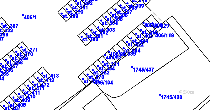 Parcela st. 406/92 v KÚ Týn u Třebíče, Katastrální mapa