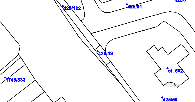 Parcela st. 425/19 v KÚ Týn u Třebíče, Katastrální mapa