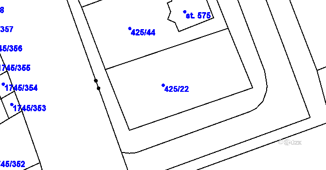 Parcela st. 425/22 v KÚ Týn u Třebíče, Katastrální mapa