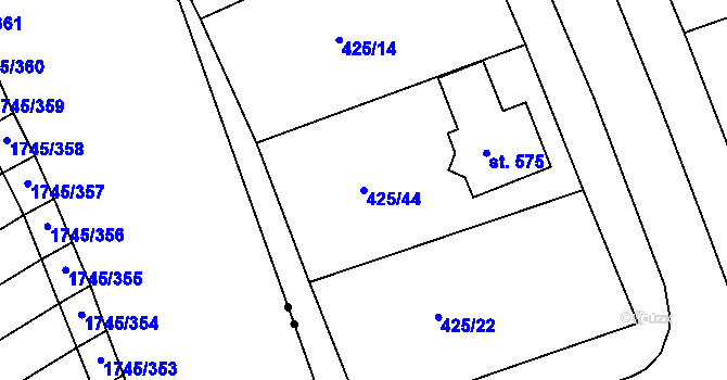 Parcela st. 425/44 v KÚ Týn u Třebíče, Katastrální mapa