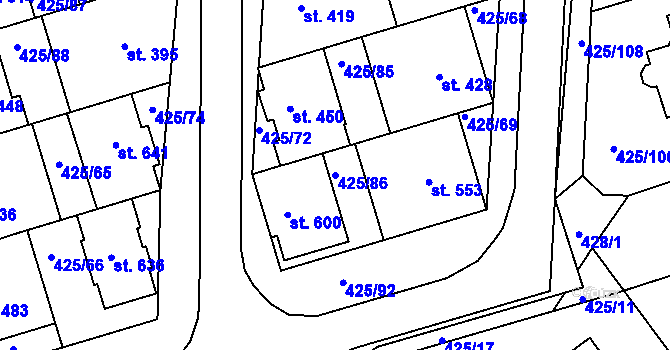 Parcela st. 425/86 v KÚ Týn u Třebíče, Katastrální mapa