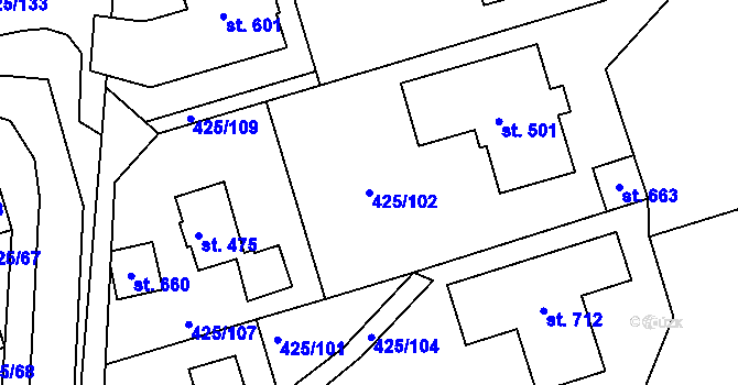 Parcela st. 425/102 v KÚ Týn u Třebíče, Katastrální mapa