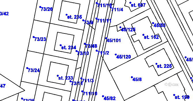 Parcela st. 711/2 v KÚ Týn u Třebíče, Katastrální mapa