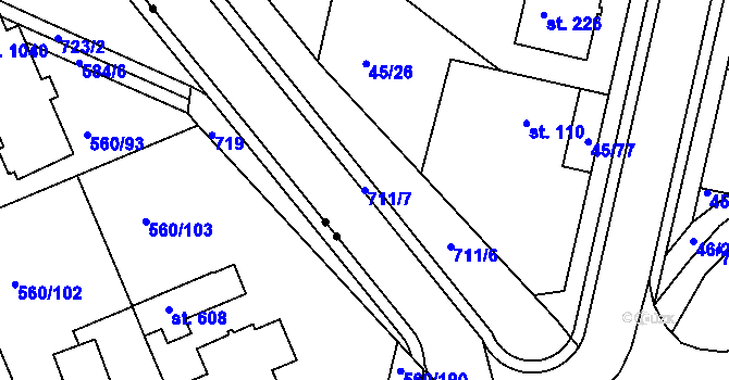 Parcela st. 711/7 v KÚ Týn u Třebíče, Katastrální mapa