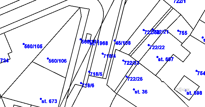 Parcela st. 718/4 v KÚ Týn u Třebíče, Katastrální mapa