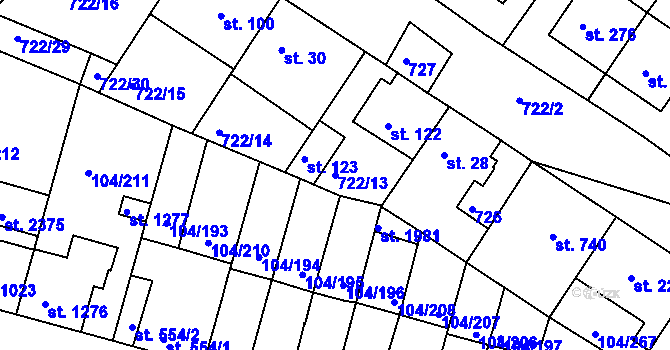 Parcela st. 722/13 v KÚ Týn u Třebíče, Katastrální mapa
