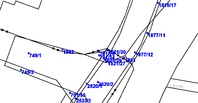 Parcela st. 701/25 v KÚ Týn u Třebíče, Katastrální mapa