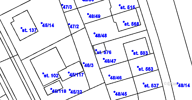 Parcela st. 576 v KÚ Týn u Třebíče, Katastrální mapa