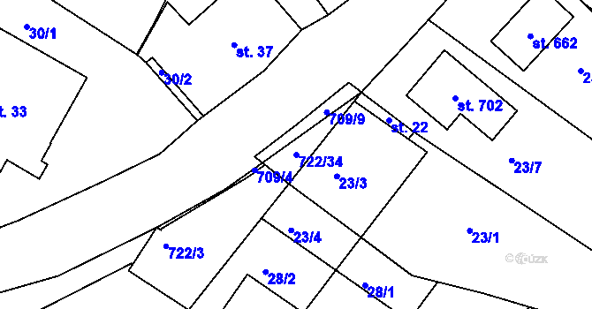 Parcela st. 722/34 v KÚ Týn u Třebíče, Katastrální mapa