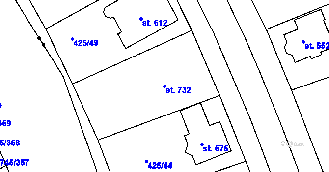 Parcela st. 732 v KÚ Týn u Třebíče, Katastrální mapa