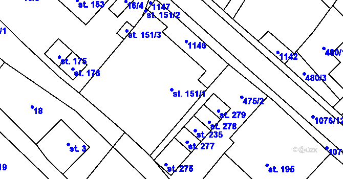 Parcela st. 151/1 v KÚ Třebihošť, Katastrální mapa