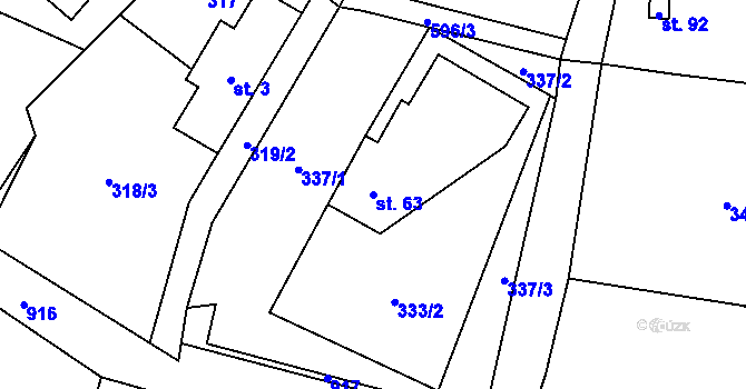 Parcela st. 63 v KÚ Zvičina, Katastrální mapa