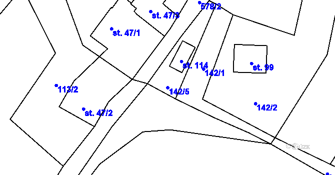 Parcela st. 142/5 v KÚ Zvičina, Katastrální mapa