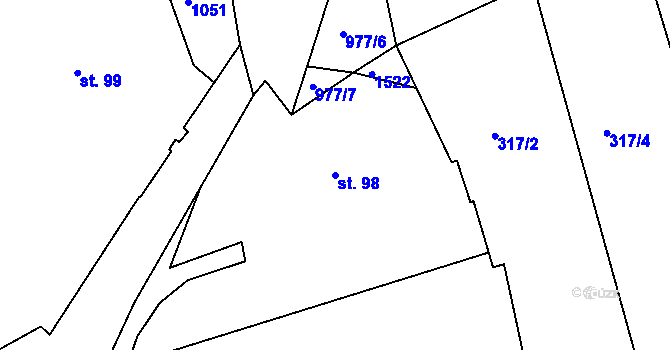 Parcela st. 98 v KÚ Saky, Katastrální mapa