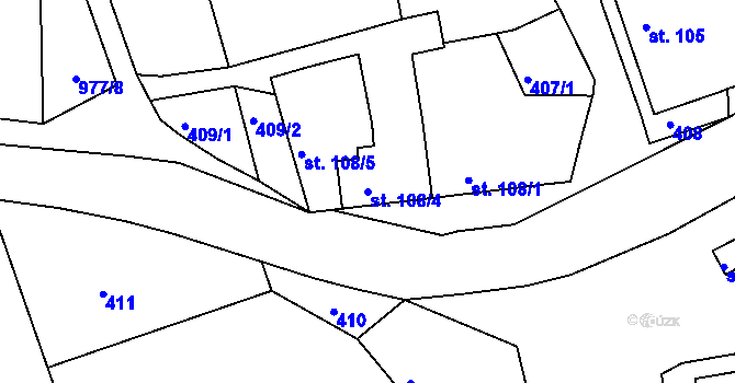 Parcela st. 108/4 v KÚ Saky, Katastrální mapa
