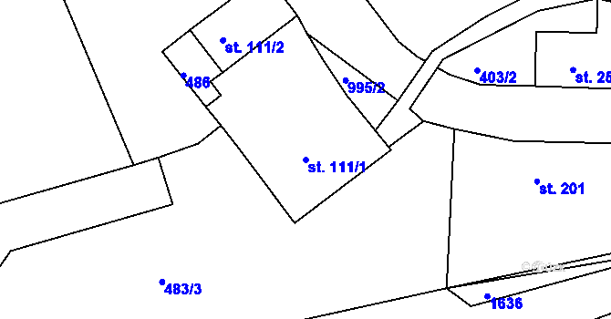Parcela st. 111/1 v KÚ Saky, Katastrální mapa