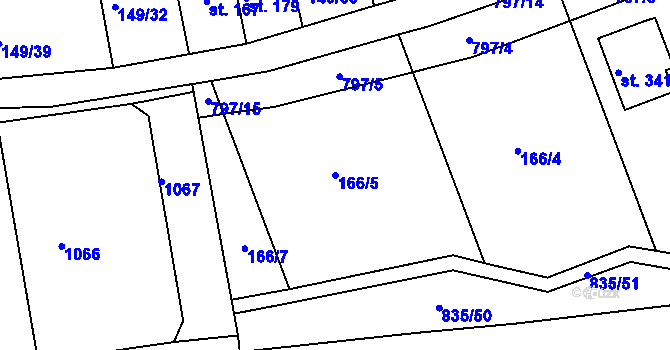 Parcela st. 166/5 v KÚ Třebichovice, Katastrální mapa