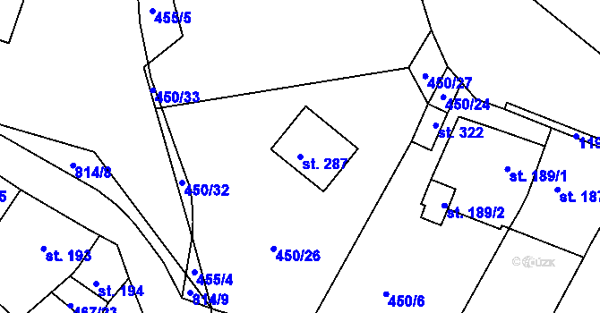 Parcela st. 287 v KÚ Třebichovice, Katastrální mapa