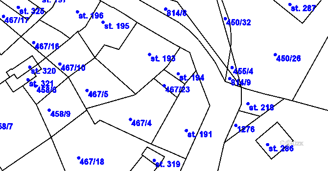 Parcela st. 467/23 v KÚ Třebichovice, Katastrální mapa