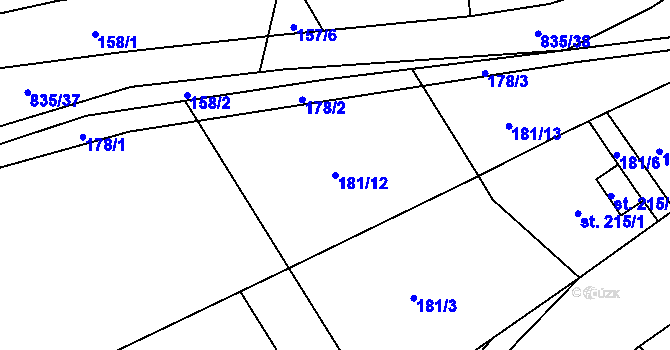 Parcela st. 181/12 v KÚ Třebichovice, Katastrální mapa