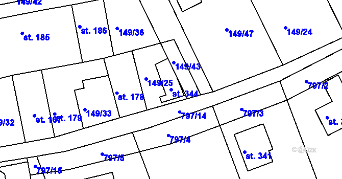 Parcela st. 344 v KÚ Třebichovice, Katastrální mapa