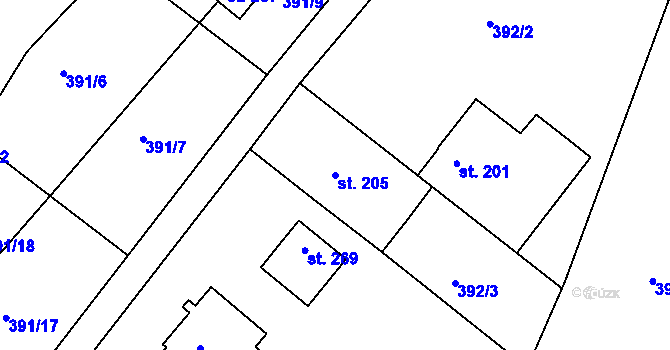 Parcela st. 205 v KÚ Třebichovice, Katastrální mapa
