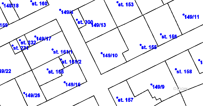Parcela st. 149/10 v KÚ Třebichovice, Katastrální mapa