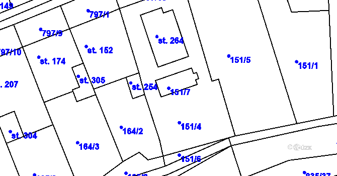 Parcela st. 151/7 v KÚ Třebichovice, Katastrální mapa