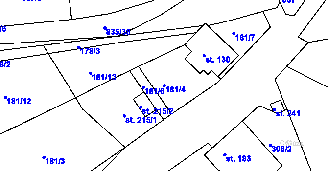 Parcela st. 181/4 v KÚ Třebichovice, Katastrální mapa