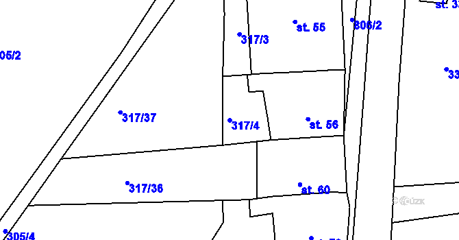 Parcela st. 317/4 v KÚ Třebichovice, Katastrální mapa