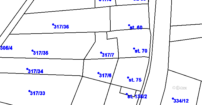 Parcela st. 317/7 v KÚ Třebichovice, Katastrální mapa